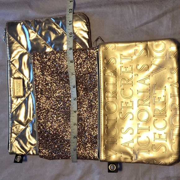 Trio of Victoria's Secret gold and pink sparkle pouches wristlets - Picture 9 of 13